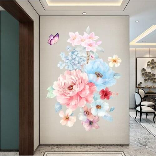 3D Peony Wall Stickers Flowers Living Room Bedroom Wall Decals Home Decor PVC Self Adhesive Wallpaper