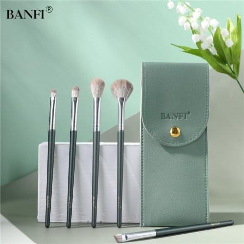 BANFI 5 Pcs Green frosting process Eyeshadow Makeup Brushes High Quality Wooden Handle Professional Women brochas maquillaje