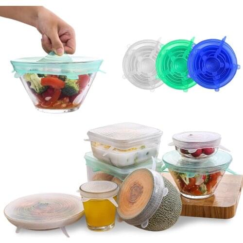 6Pcs Kitchen Universal Accessories Silicone Reusable Food Wrap Bowl Pot Cover Silicone Stretch Lids Cooking Cookware Tools