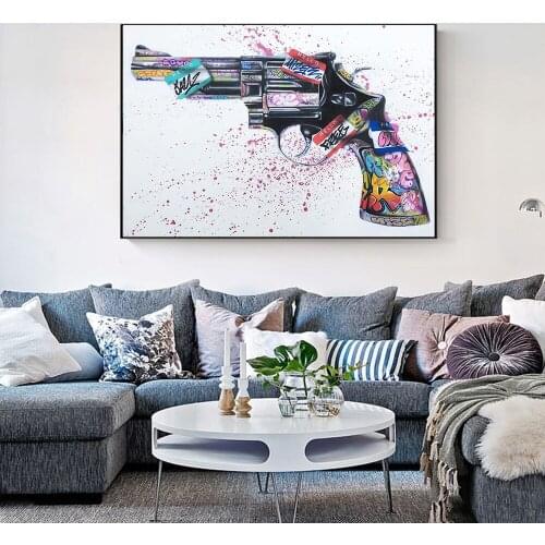 Abstract Colorful Revolver Picture Poster and Prints Graffiti Street Art Canvas Painting Wall Decor Cuadros for Living Room
