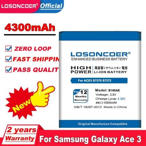 LOSONCOER 4300mAh B100AE For Samsung Galaxy Ace 3 Battery S7270 S7272 S7898 S7562C S7568i i699i S7262 s7260 S7270L Battery