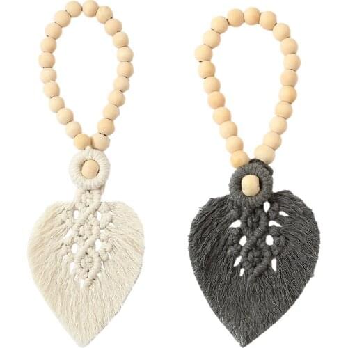 ​bohemian Style Wooden Beads Cotton Rope Hand-woven Curtain Ties Leaf-shaped Curtain Holdbacks Curtain Button Curtain Tiebacks
