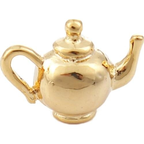 DoreenBeads Copper 3D Charms Pendant Teapot Round Moon Gold Filled Jewelry DIY Findings 15mm( 5/8") x 11mm( 3/8"), 3 PCs