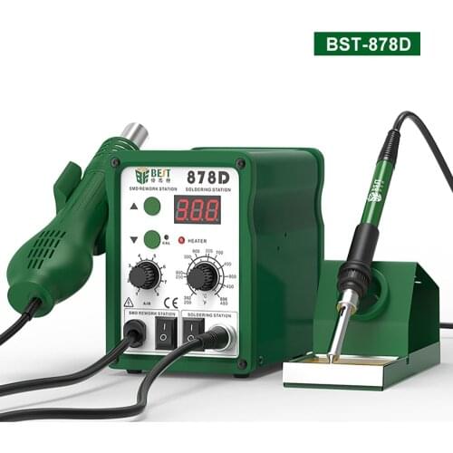 BST-878D 2in1 Rework Station Electric Soldering Iron Of Welding Table Constant Lead-free Repair Digital Display Heat Gun