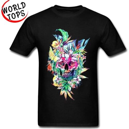 SKULL ISLAND Flower Printed Tshirts Slim Fit Bodybuilding Tees For Men Day Of The Dead Mexico Skull Day New T Shirt Custom