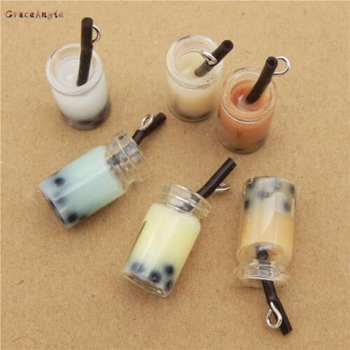 GraceAngie 6pcs Resin Simulation Drink Cup Pendant Keychain Hanging Jewelry Charms DIY Earrings Decor Accessory Craft Making