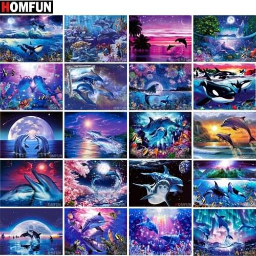 HOMFUN 5D Diamond Pattern Rhinestone Needlework Diy Diamond Painting Cross Stitch "Animal dolphin landscape" Diamond Embroidery