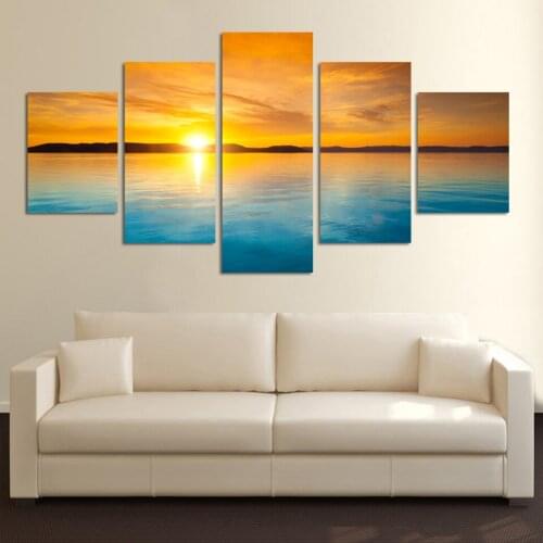 Modern art design 5 Pieces Landscape Canvas Painting Blue Sea sunset HD large wall paintings no framed splendid livingroom decor
