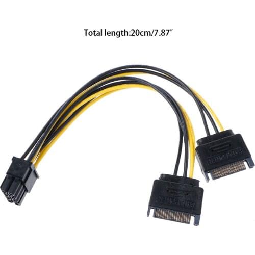 New Dual 15Pin SATA Male To 8Pin(6+2) PCI-E Male for PC Graphics Video Display Card Power Supply Cable 20cm 18AWG Wire C26