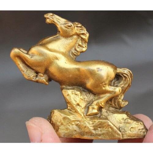 China Chinese Folk Feng Shui Copper Brass Jump Year Zodiac Horse Statue Figurine