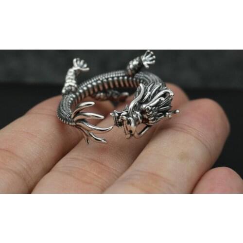 925 Sterling Silver Ring Men Jewelry Dragon natural stone Rubys Eye Ring Opening