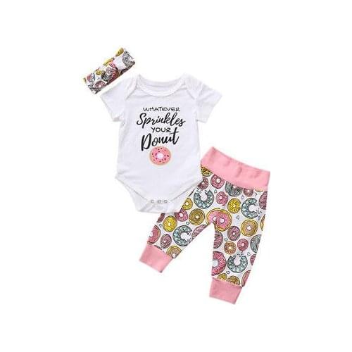 3pcs Newborn Kid Baby Girl Floral Clothes Jumpsuit Bodysuit+ Pants+Headband Outfits Size 0-24M