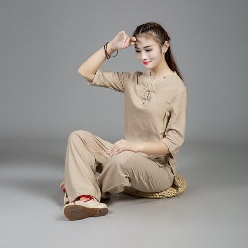 Cotton And Linen Yoga Clothes Tai Chi Meditation Martial Arts Suit Unisex Casual Ethnic Style Two-piece Martial Arts Set