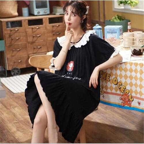 4XL Summer Night Dress 100% Cotton Nightdress Sleepshirt Cartoon Women Sleepwear Short Sleeve Casual Girls Nightgowns Loungewear