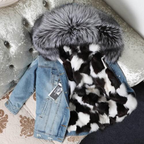 MAOMAOKONG 2020 winter new ripped denim jacket big fur collar detachable fox fur short loose loose coat women Womens jacket