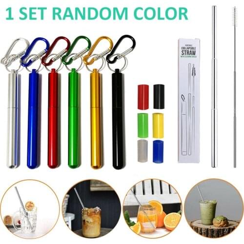 Stainless Steel Metal Drinking Telescopic Straw Reusable Washable Brush Kit For Travel