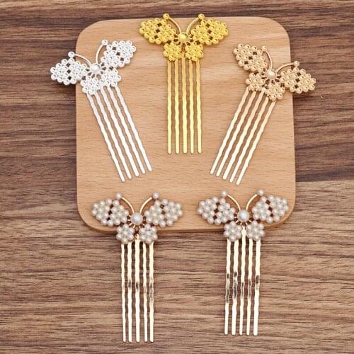 10 Pieces 50mm Metal Comb Pearl Butterfly Hair Comb Bridal Headwear Vintage Hair Accessories For Women