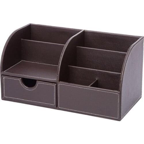 Multifunctional Leather Large Pen Holder Remote Control Cosmetic Storage Box Desktop Stationery Storage Box