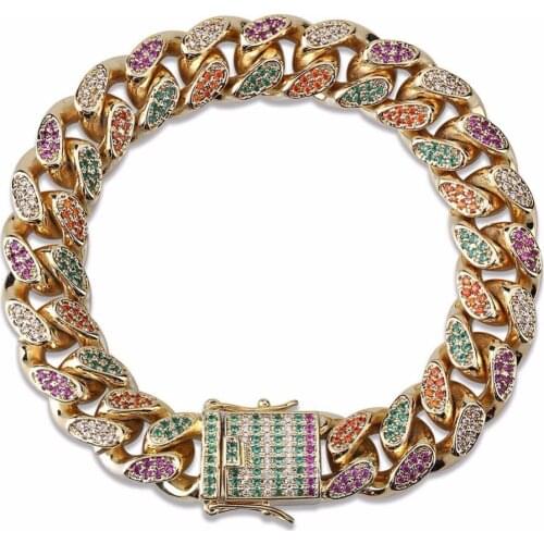 Iced Out Chain Bracelet for Men New Arrival Colours Miami Micro Pave Zircon Bracelets Fashion 7-8Inch Hip Hop Bracelets