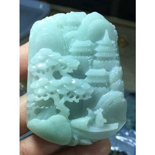 Natural Myanmar jade A HandCarved guan yin Buddha jadeite green jade pendant jade necklace pendants jewelry jade necklaces