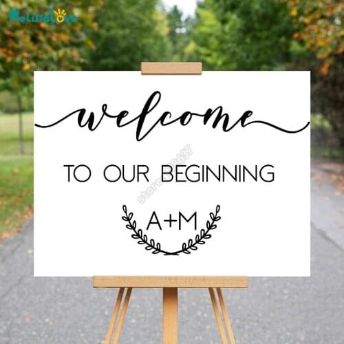 Custom Initial Wedding Board Decal Personalized Sign Welcome To Our Beginning Laurel Sticker Removable Vinyl Wall Stickers B541
