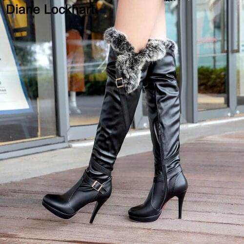 Autumn Thigh High Boots Platform Winter Boots Women Over the Knee Boots Suede Long Boots High Heels Fur Plush Wedge Shoes Woman