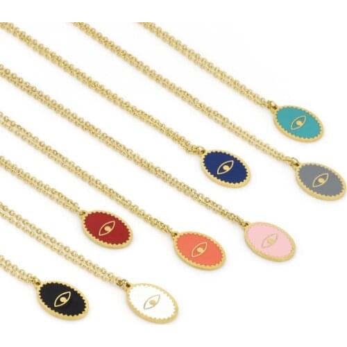 5pcs/pack dripping oil copper inlaid shell simple evil eye charms with thin link pendant choker necklace collar for woman gift