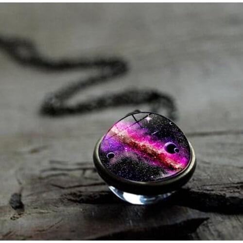 New 2021 Solar System Planet Necklace Double Side Glass Ball Nebula Galaxy Pendant Vintage Jewelry Long Chain Necklace for Women