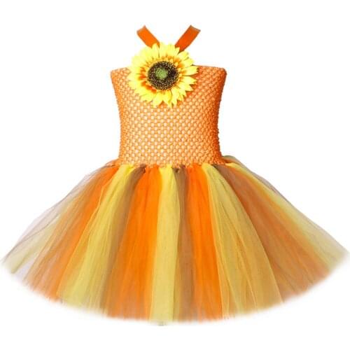 Sunflower Girls Tutu Dress Scarecrow Carnival Halloween Costume for Kids Tulle Birthday Party Performance Dress Children Clothes