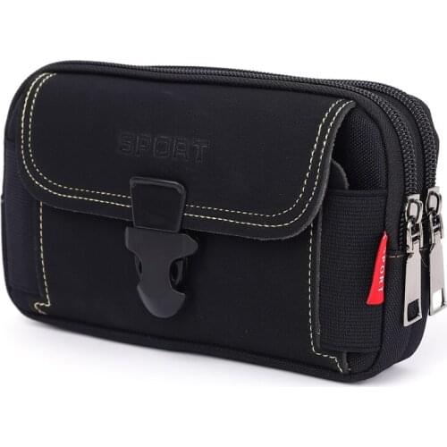 Casual Portable Mobile Phone Pouches Multi-zipper Men Canvas Waist Belt Bum Bag Running Pouch Travel Camping Bags