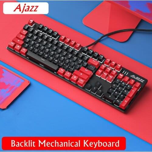 Ajazz 104Key Matching Color PBT Keycap Backlit USB Wired Mechanical Keyboard Desktop Notebook Keyboard White,Blue Backlight