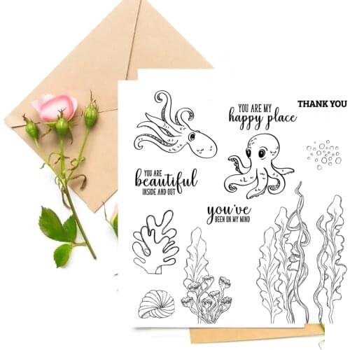 Octopus / Aquatic plants Clear Stamps For DIY Scrapbooking Card Making Stamps Fun Decoration Supplies
