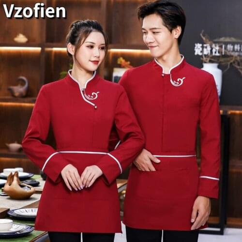 Hotel Waiter Work Clothes Long-sleeved Autumn Winter Chinese Dining Farmhouse Hot Pot Shop Teahouse Workwear Kitchen Chef Tools