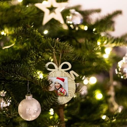 Christmas Ornaments Photo Frame Wooden Xmas Tree Pendant DIY Graffiti With 4pc Pen 2022 New Year Christmas Imaginative