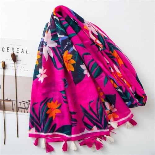 2021 Newest Women Floral Printed Scarf Cotton Tassel Scarf Shawls Wraps Hijabs