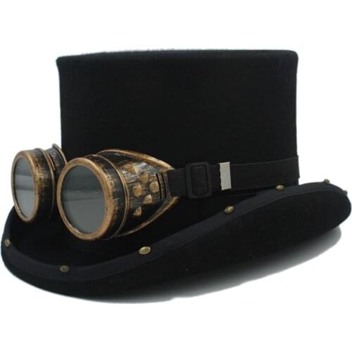 13.5CM 4 Size Wool Handmade Women Men Steampunk Top Hat With Punk rivet Magic Props Fedoras