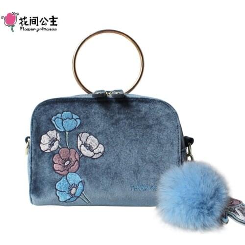 Flower Princess Velour Female Bag Hair Ball Ornaments Messenger Bag Women Luxury Handbags Women Bags Designer Shoulder Bag Women