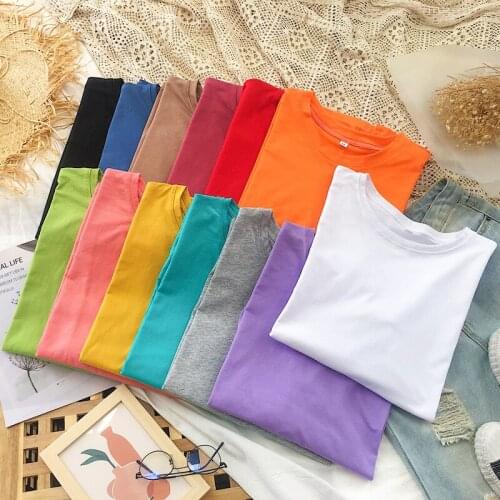 WWENN 100% Cotton Summer Women Baisc T-shirt Casual Loose Short Sleeve T shirt Female Basic Plus Size Tops Vintage Clothes Woman