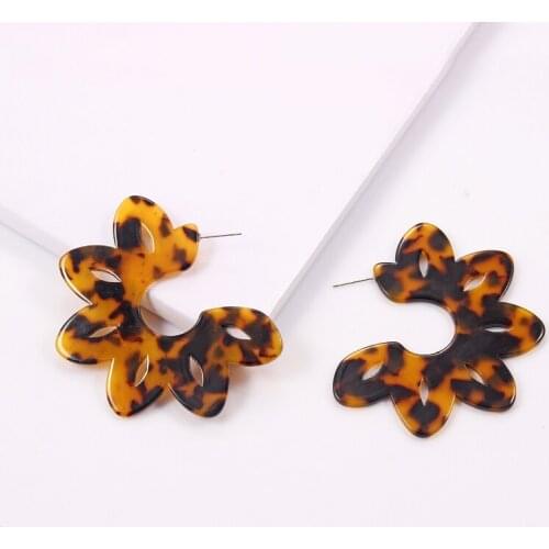 Itenice Flower Leopard Stud Earrings For Women Tortoiseshell Geometry Acrylic Resin Earring Acetate Hoop Earrings Party Jewelry