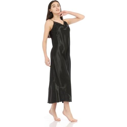 Ladies Silk Long Gowns Black Ropa Sexy Para El Sexo Lingerie Plus Size Lace Womens Nightgown Sleepwear Stain Night Dress