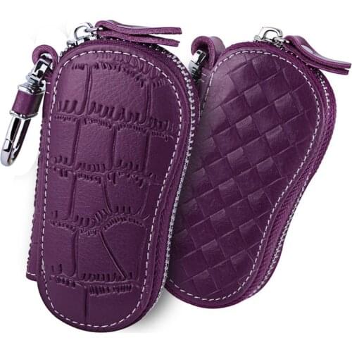 Genuine Leather Women Key Wallet Automobie Zipper Keychain Bag Men Housekeeper Keys Organizer