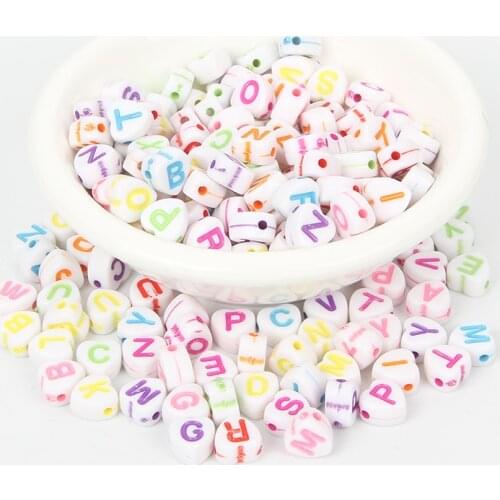 200Pcs Mixed Heart Letter Acrylic Bead 7X7mm For Jewellery Marking Loose Spacer Bead Bracelet Necklace Charm Jewelry Finding