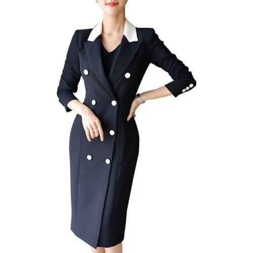 2021 ZARE Women Autumn Double Breasted Suit Collar Dress Formal Dress Professional Dress Official Skirt Medium Long