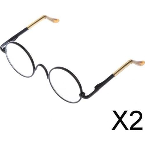 2x1/6 Pair Round Frame Clear Lens Glasses Eyewear for 12'' Blythe Dolls Black