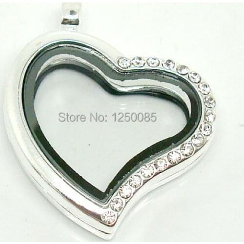 5pcs/lot Heart Shape Silver Plated Memory Living Magnetic Glass Locket fit Floating Charms Necklace/Bracelet making