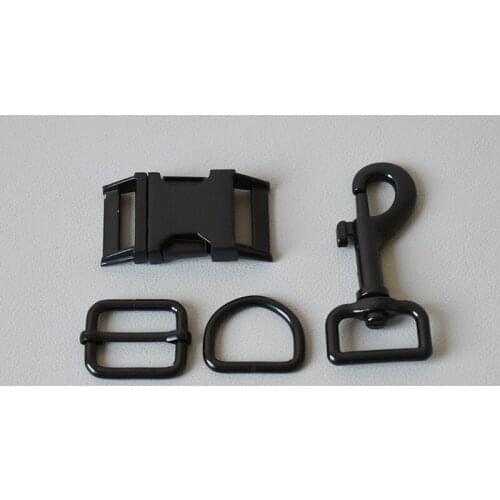 50 Set Metal Buckle Adjust Buckle D Ring Metal Dog Clasp For Handmade Puppy Collar Leash Set Harness Dee Rings 25mm Bag -Black