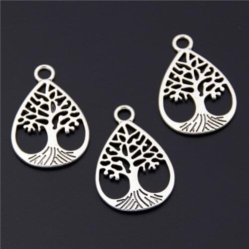8pcs Silver Color Tree Charms Water Drop Shaped Women Hollow Pendant fit jewelry Accessories A2454