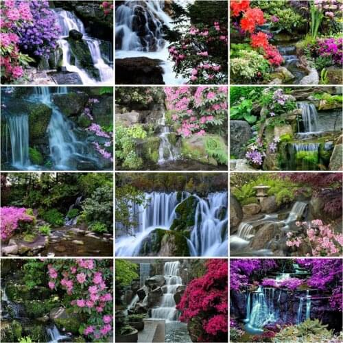 HUACAN Full Drill Diamond Painting Waterfall Landscape Diamond Embroidery Mosaic Flowers Living Room Decoration