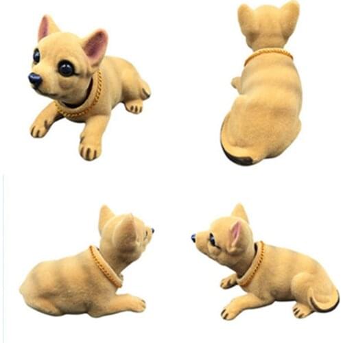 Car Ornaments Cute Chihuahua Nodding Dog Auto Dashboard Toys Shaking Head Dog Doll Auto Accessories Rocking Head Dog Decoration