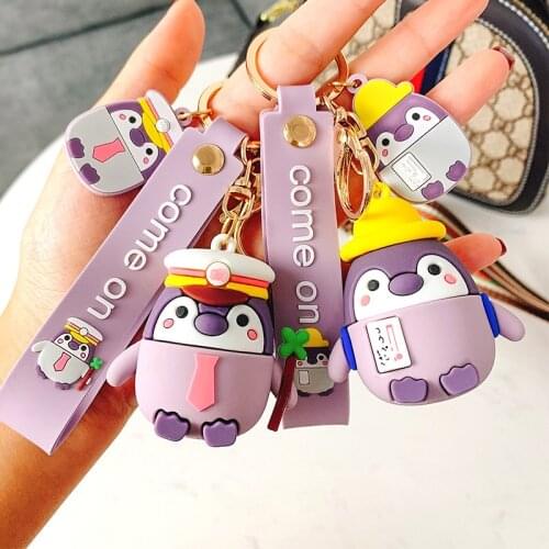 Creative Cute Cartoon Little Penguin Car Keychain Male and Female Couple Car Bag Schoolbag Key Pendant Keychain for Girls
